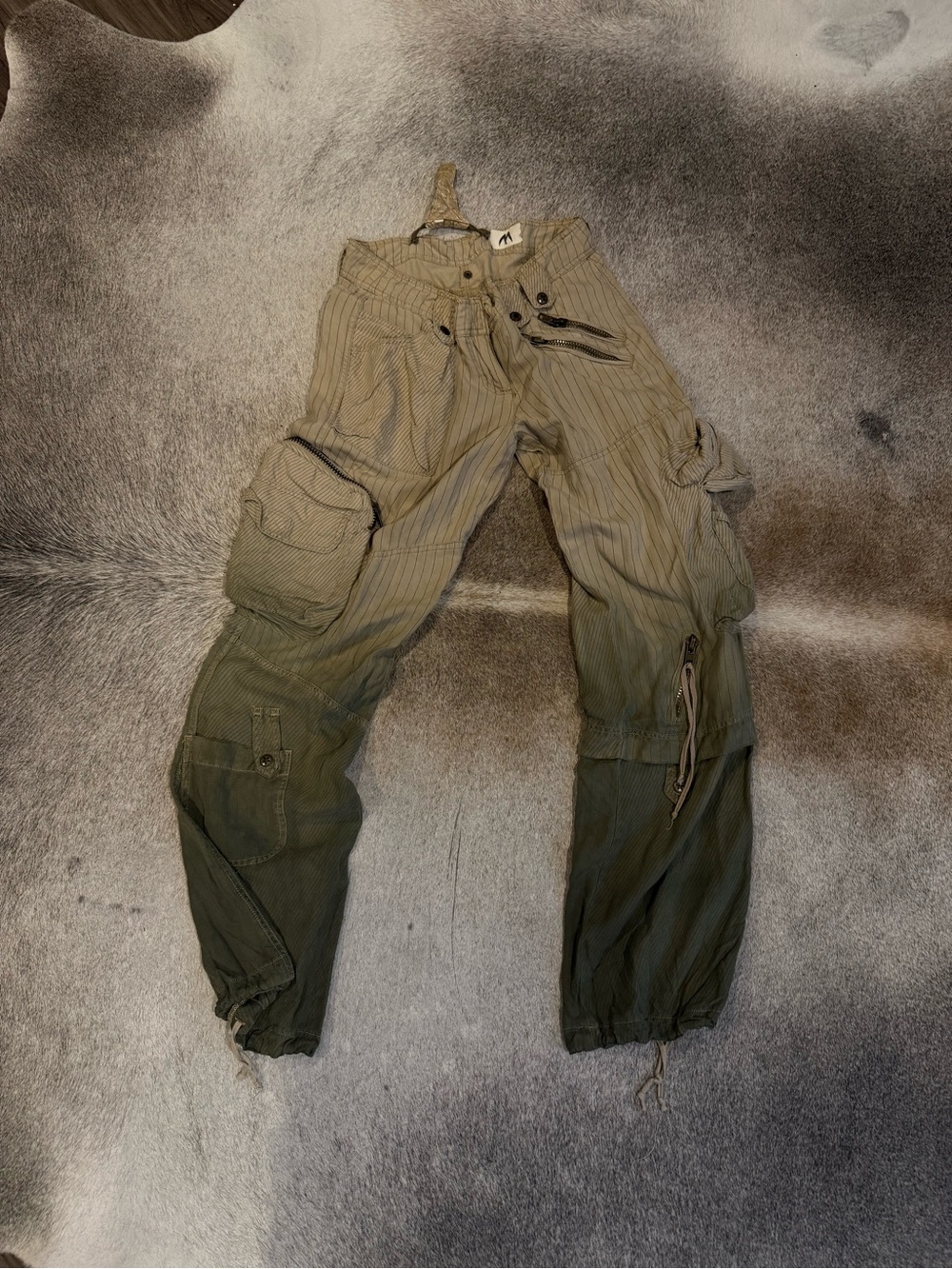 Da-Nang Olive Green Striped Cargo Pants